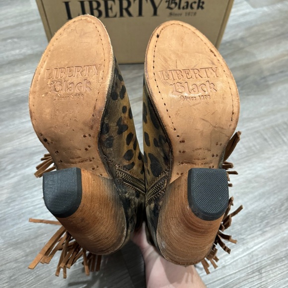 Liberty Chita Miel Concho Fringe Peep Black Leopard Stone Washed Boots Booties - Picture 8 of 10